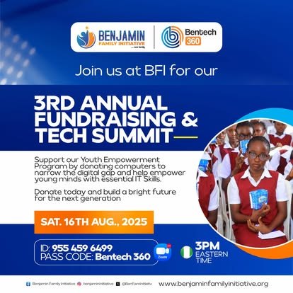 Benjamin Family Initiative annual fundraising and tech summit poster