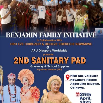 Benjamin Family Initiative sanitary pad event poster