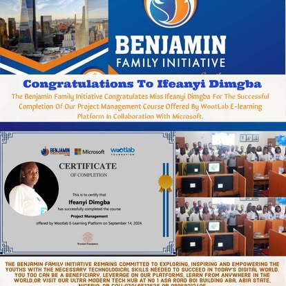 Benjamin Family Initiative certificate for technology project management training
